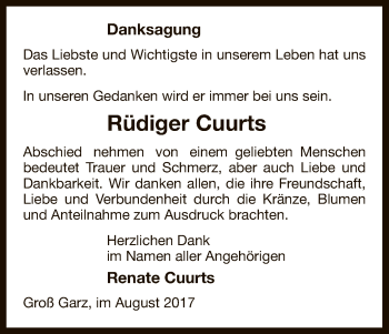 Traueranzeige von Rüdiger Cuurts von Uelzen