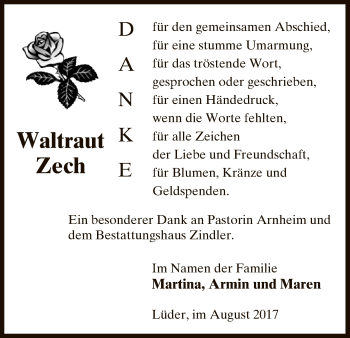 Traueranzeige von Waltraut Zech von Uelzen