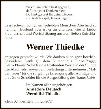 Traueranzeige von Werner Thiedke von Uelzen