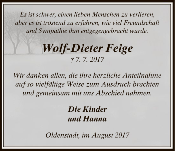 Traueranzeige von Wolf-Dieter Feige von Uelzen