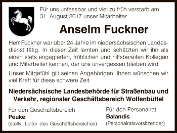 Traueranzeige von Anselm Fuckner von Uelzen