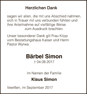 Traueranzeige von Bärbel Simon von Uelzen