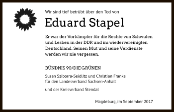 Traueranzeige von Eduard Stapel von Uelzen