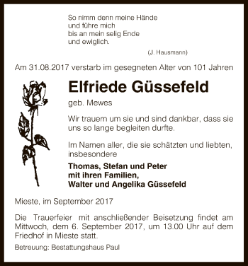 Traueranzeige von Elfriede Güssefeld von Uelzen