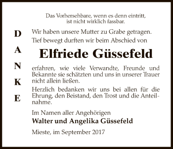 Traueranzeige von Elfriede Güssefeld von Uelzen