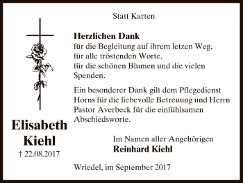 Traueranzeige von Elisabeth Kiehl von Uelzen