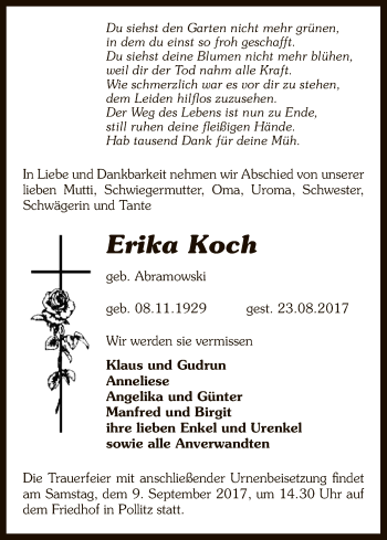 Traueranzeige von Erika Koch von Uelzen