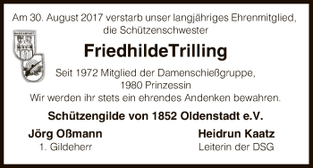 Traueranzeige von Friedhilde Trilling von Uelzen