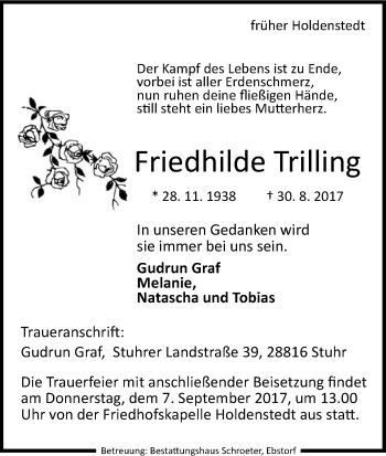 Traueranzeige von Friedhilde Trilling von Uelzen