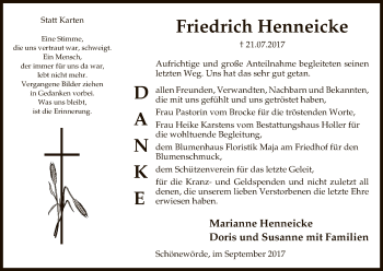 Traueranzeige von Friedrich Henneicke von Uelzen