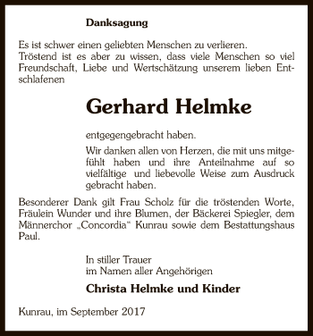 Traueranzeige von Gerhard Helmke von Uelzen