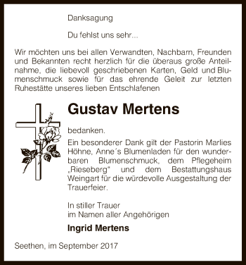 Traueranzeige von Gustav Mertens von Uelzen