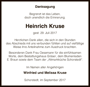 Traueranzeige von Heinrich Kruse von Uelzen