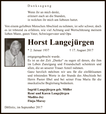 Traueranzeige von Horst Langejürgen von Uelzen