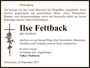 Traueranzeige von Ilse Fettback von Uelzen