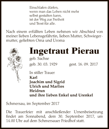 Traueranzeige von Ingetraut Pierau von Uelzen