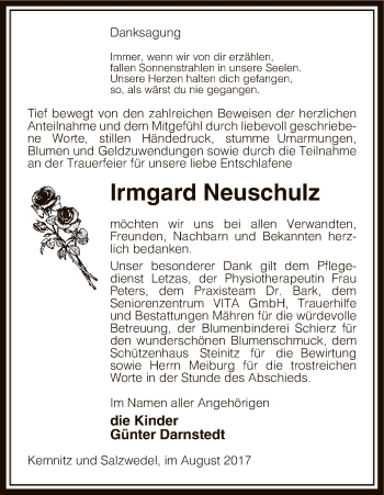 Traueranzeige von Irmgard Neuschulz von Uelzen