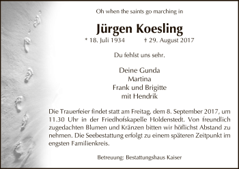 Traueranzeige von Jürgen Koesling von Uelzen