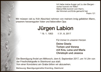 Traueranzeige von Jürgen Labion von Uelzen