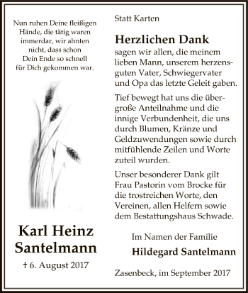 Traueranzeige von Karl Heinz Santelmann von Uelzen