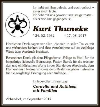 Traueranzeige von Kurt Thuneke von Uelzen