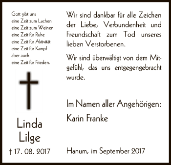 Traueranzeige von Linda Lilge von Uelzen