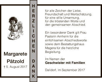 Traueranzeige von Margarete Pätzold von Uelzen