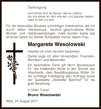 Traueranzeige von Margarete Wesolowski von Uelzen