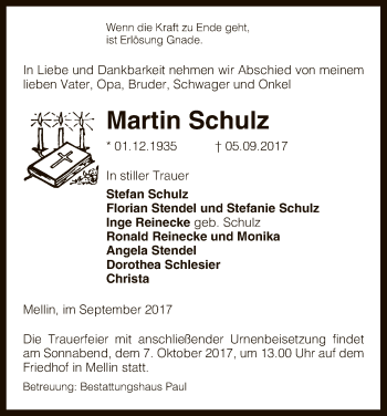 Traueranzeige von Martin Schulz von Uelzen