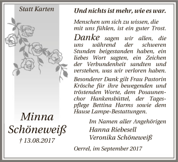 Traueranzeige von Minna Schöneweiß von Uelzen