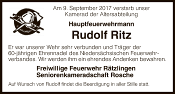 Traueranzeige von Rudolf Ritz von Uelzen