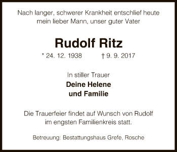 Traueranzeige von Rudolf Ritz von Uelzen