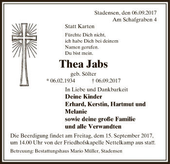 Traueranzeige von Thea Jabs von Uelzen