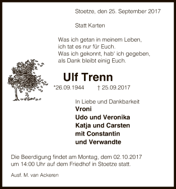 Traueranzeige von Ulf Trenn von Uelzen