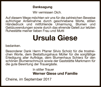 Traueranzeige von Ursula Giese von Uelzen