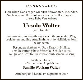 Traueranzeige von Ursula Walter von Uelzen