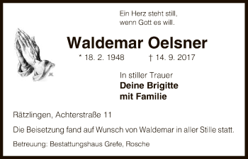 Traueranzeige von Waldemar Oelsner von Uelzen