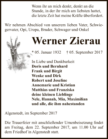 Traueranzeige von Werner Zierau von Uelzen