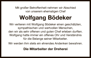 Traueranzeige von Wolfgang Bödeker von Uelzen