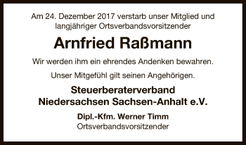 Traueranzeige von Arnfried Raßmann von Uelzen