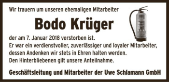 Traueranzeige von Bodo Krüger von Uelzen