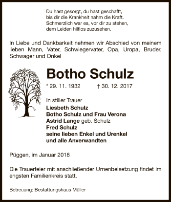 Traueranzeige von Botho Schulz von Uelzen