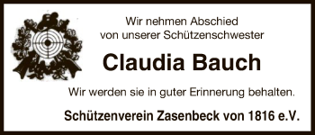 Traueranzeige von Claudia Bauch von Uelzen