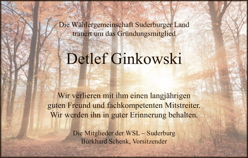  Traueranzeige für Detlef Ginkowski vom 18.01.2018 aus Uelzen
