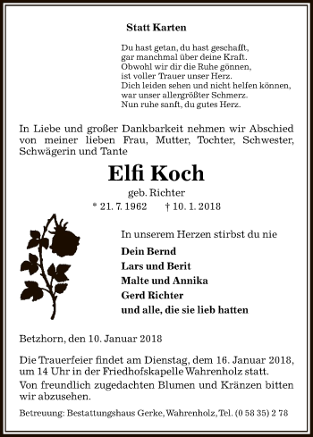 Traueranzeige von Elfi Koch von Uelzen