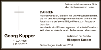 Traueranzeige von Georg Kupper von Uelzen