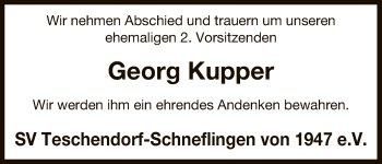 Traueranzeige von Georg Kupper von Uelzen