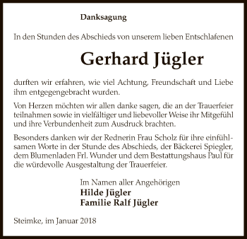 Traueranzeige von Gerhard Jügler von Uelzen