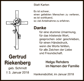 Traueranzeige von Gertrud Riekenberg von Uelzen