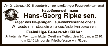 Traueranzeige von Hans-Georg Ripke von Uelzen